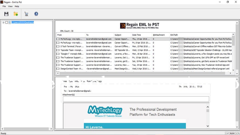 Regain EML to PST Converter Screenshots
